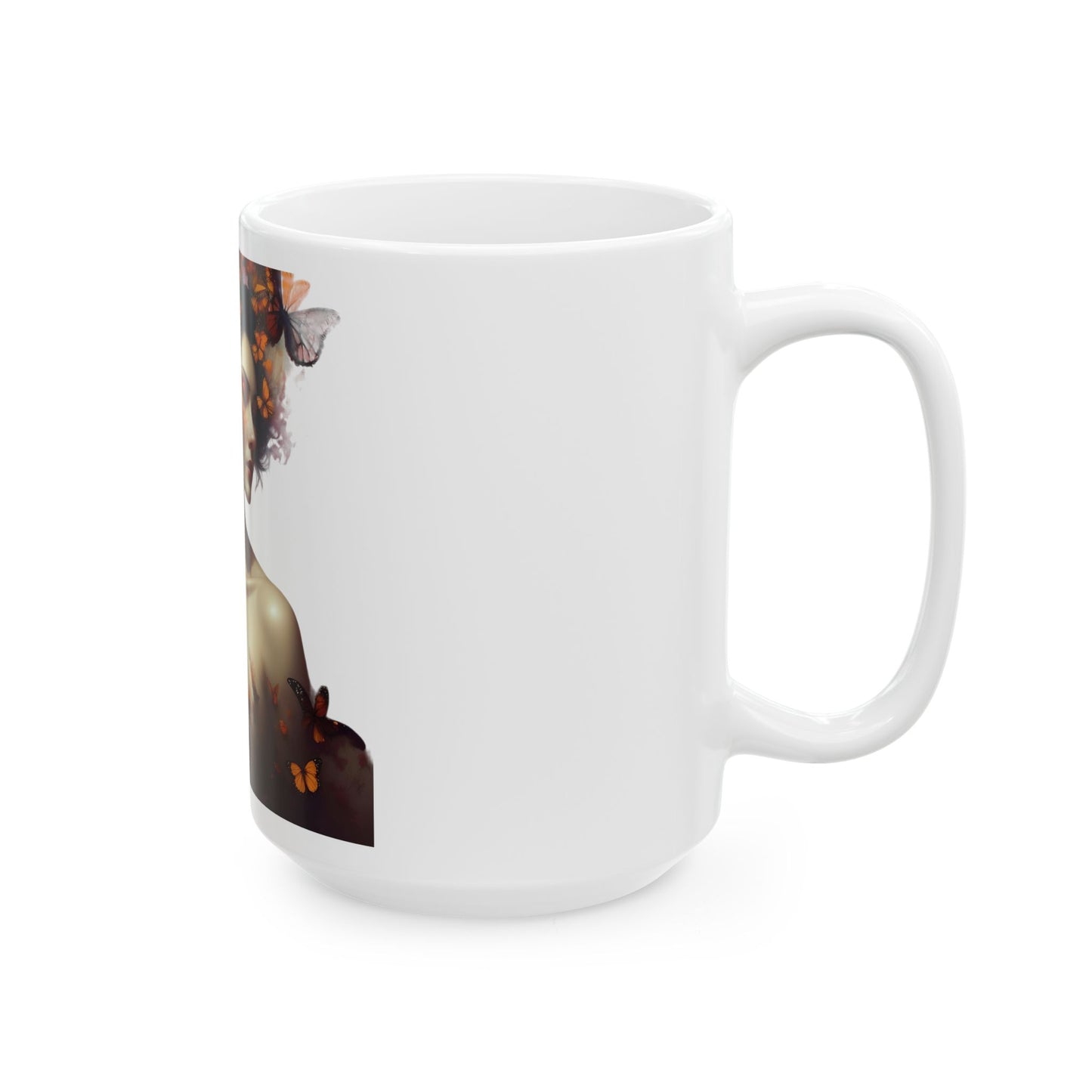 Enchanting Butterfly Woman Ceramic Mug - Artistic Coffee Cup, Tea Mug, Unique Gift for Art Lovers, Nature Lovers, Birthday, Home Decor