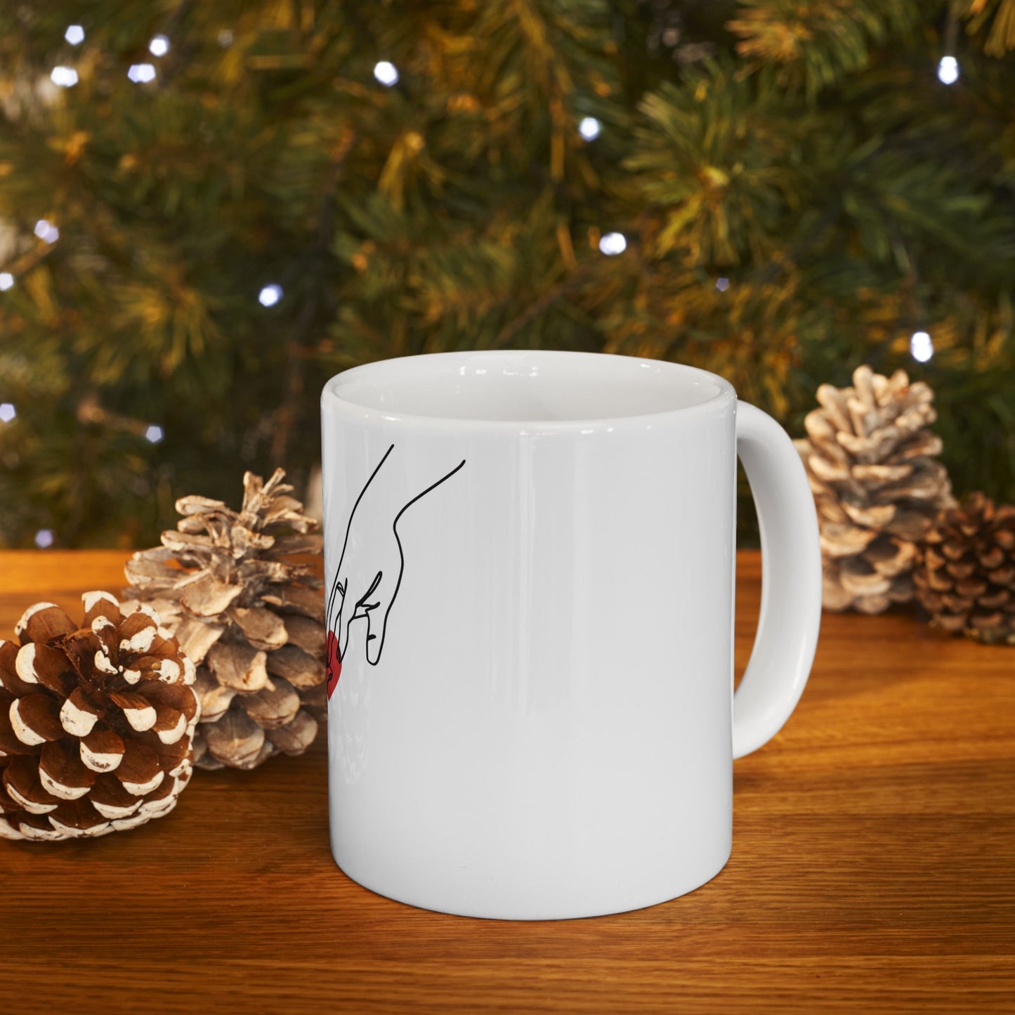 Love Connection Ceramic Mug - Hand-Drawn Heart Design, Gift for Couples, Valentine’s Day, Coffee Lover's Mug, Cute Kitchenware