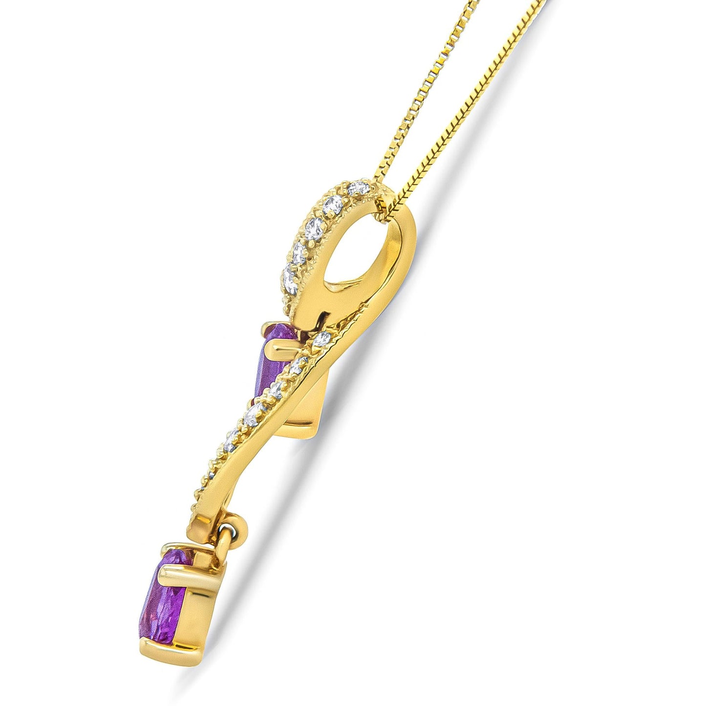 14K Yellow Gold 6x4mm Oval Pink Sapphire and 1/5 Cttw Round Diamond Pendant Necklace - (H-I Color, SI1-SI2 Clarity)-4