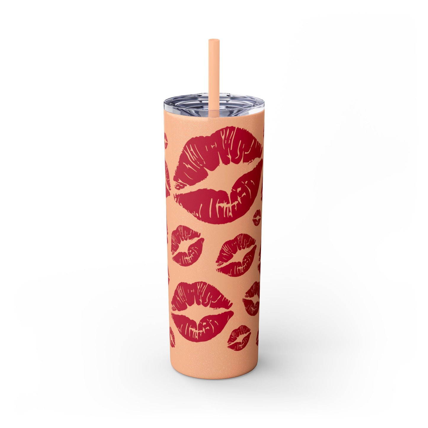 Red Lips Kiss Mark Skinny Tumbler, 20oz | Kiss Print Drinkware | Cute Gift for Her | Travel Mug | Valentine's Day, Wedding Favor