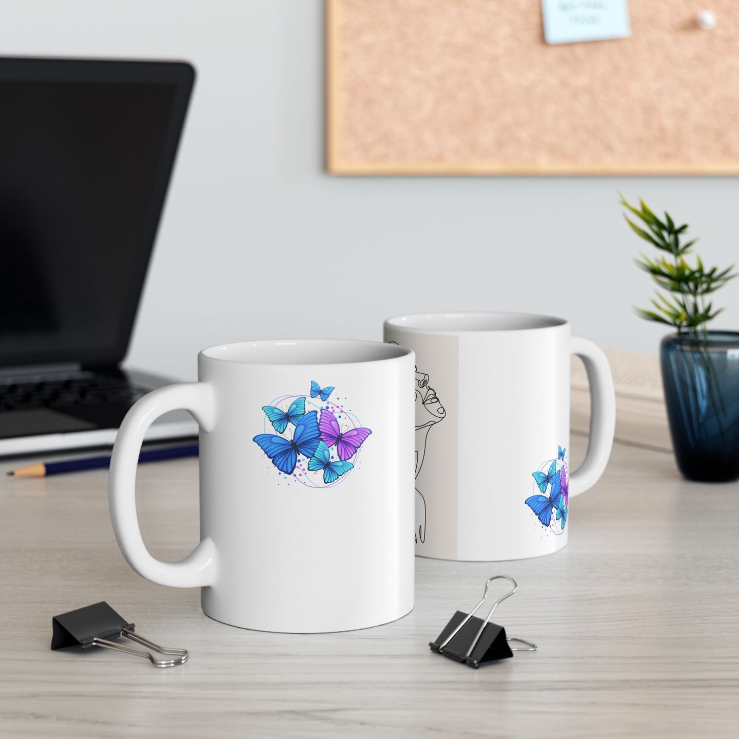 Artistic Butterfly Crystal Woman Ceramic Mug - Modern Line Art, Butterfly Design, Cute Gift, Home Decor, Coffee Lover, Artistic Print