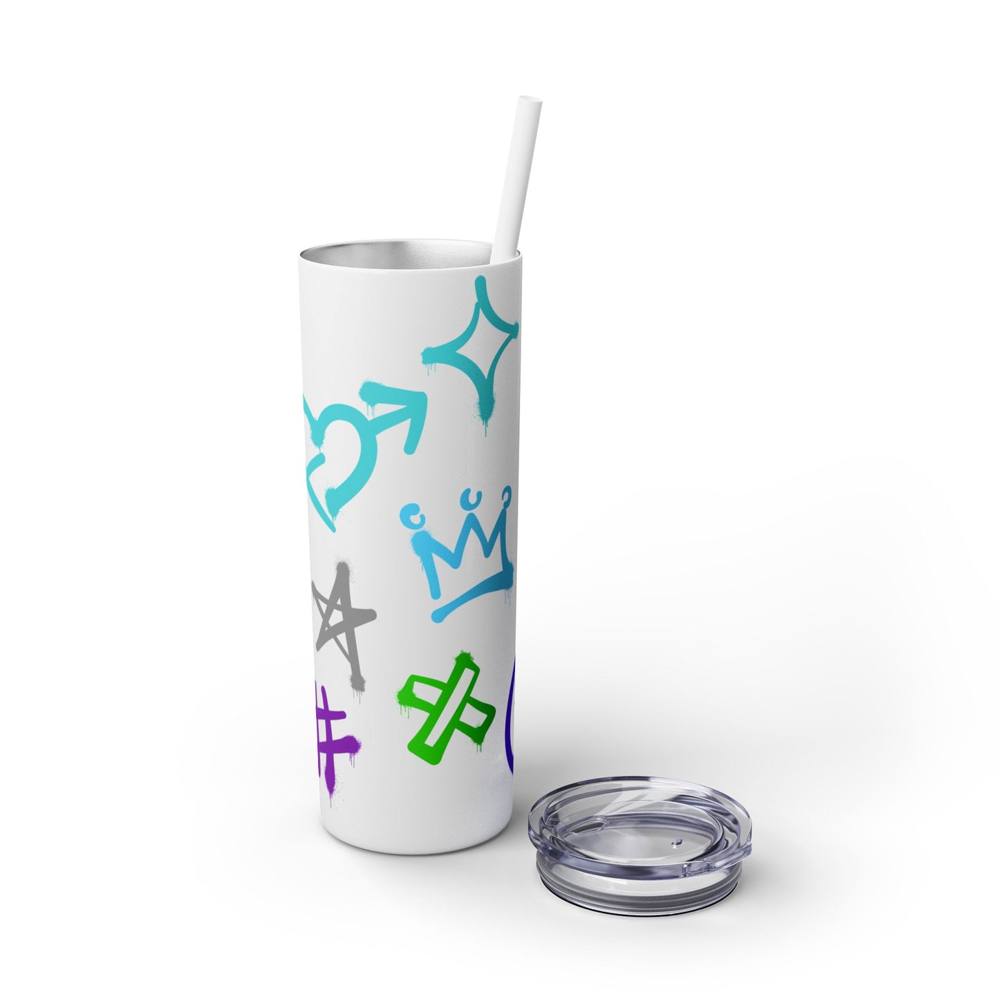 Trendy Skinny Tumbler with Straw, 20oz | Unique Graffiti Style Drinkware for Teens, Gifts, Parties, and Everyday Use