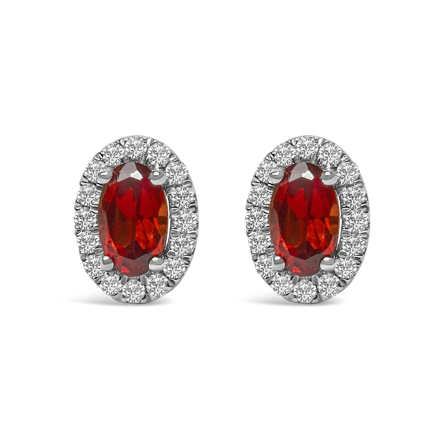 10K White Gold 5x3 MM Oval Cut Birthstone and Diamond Halo Stud Earrings (I-J Color, I1-I2 Clarity)-9