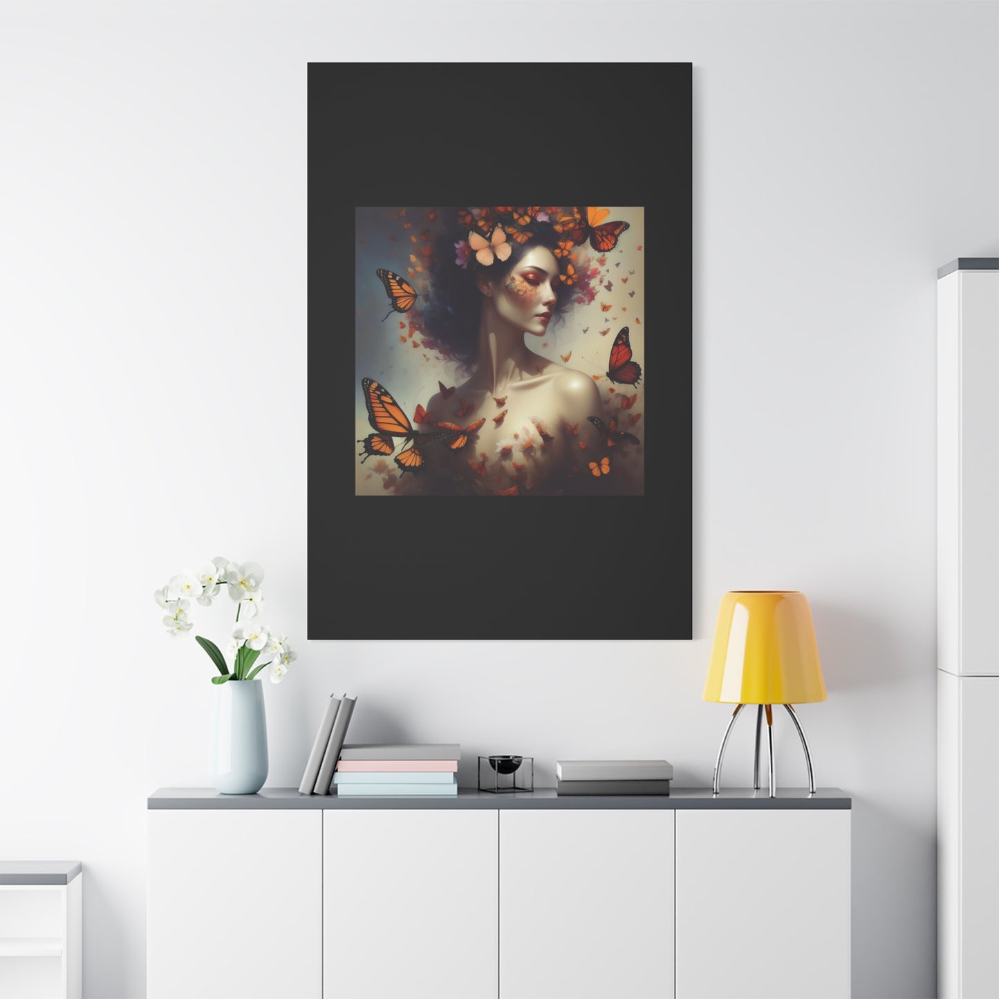 Canvas Wall Art - Butterfly Woman Print, Floral Home Decor, Unique Gift for Nature Lovers, Birthday Decoration, Whimsical Art
