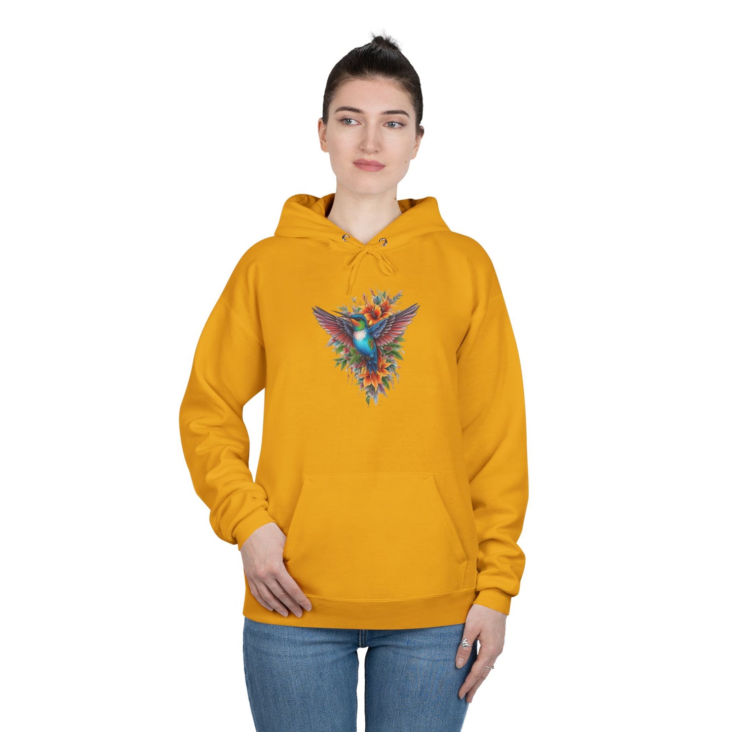Vibrant Hummingbird Hoodie, Eco-Friendly Pullover, Perfect Gift for Nature Lovers, Spring Fashion, Unique Floral Design