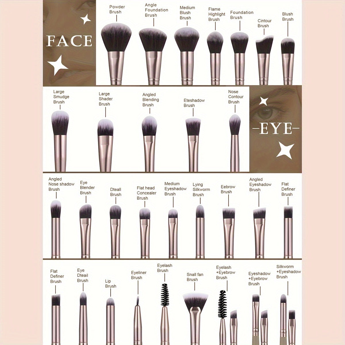 Coffee Makeup Brush Set with Sponges (55-Piece)-4