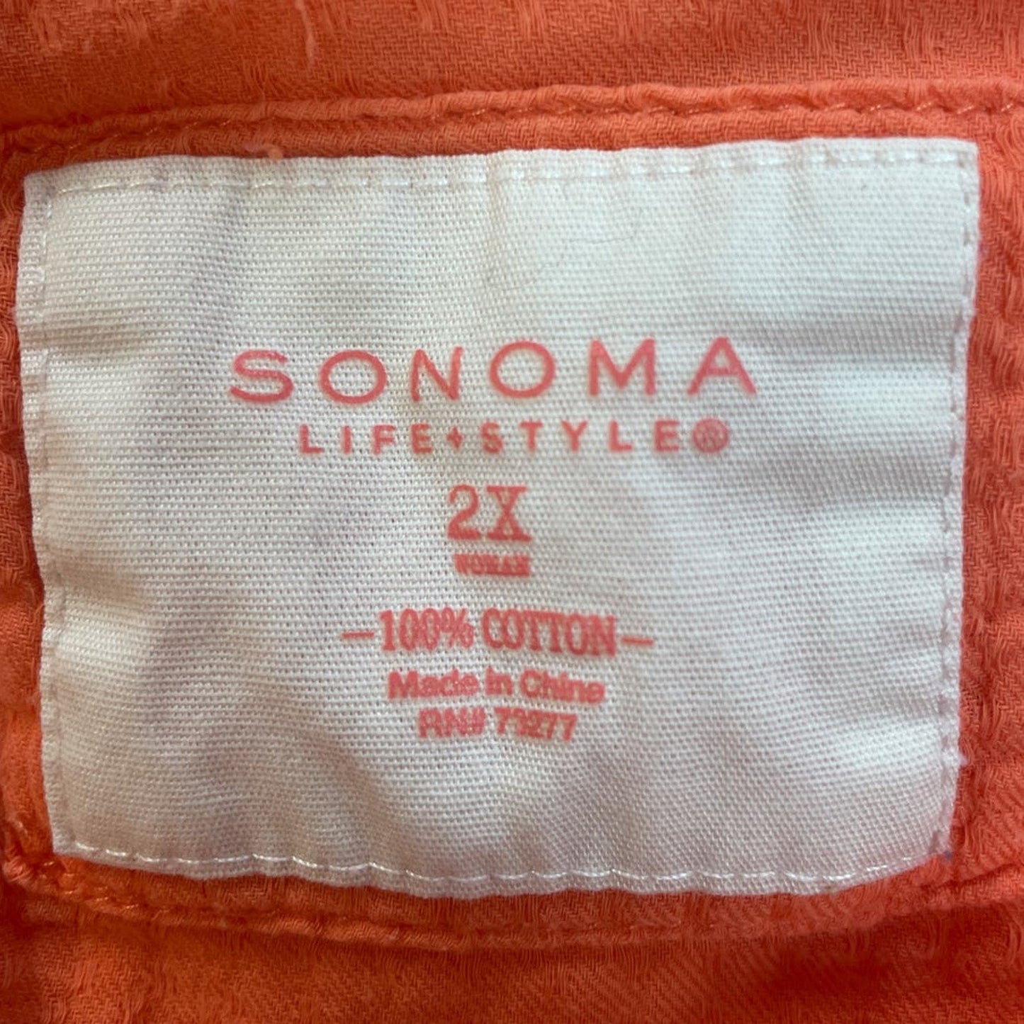 Sonoma Lifestyle Womens 2X 100% Cotton Long Tabbed Sleeve Button Up Shirt