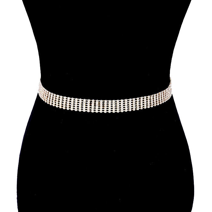 6 Row Crystal Embellished Rhinestone Pave Chain Belt Glamorous Rhinestone Belt