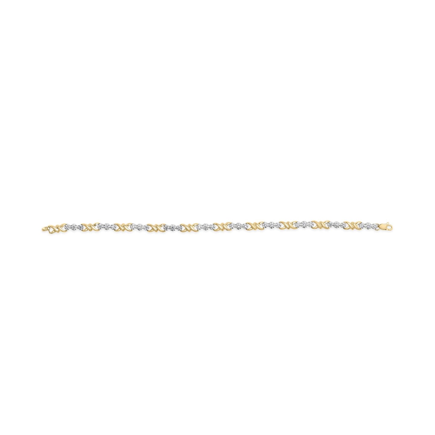 10k Yellow Gold 1/3 Cttw Diamond 3 Stone and X-Link Bracelet (I-J Color, I1-I2 Clarity) - 7.50" Inches-4