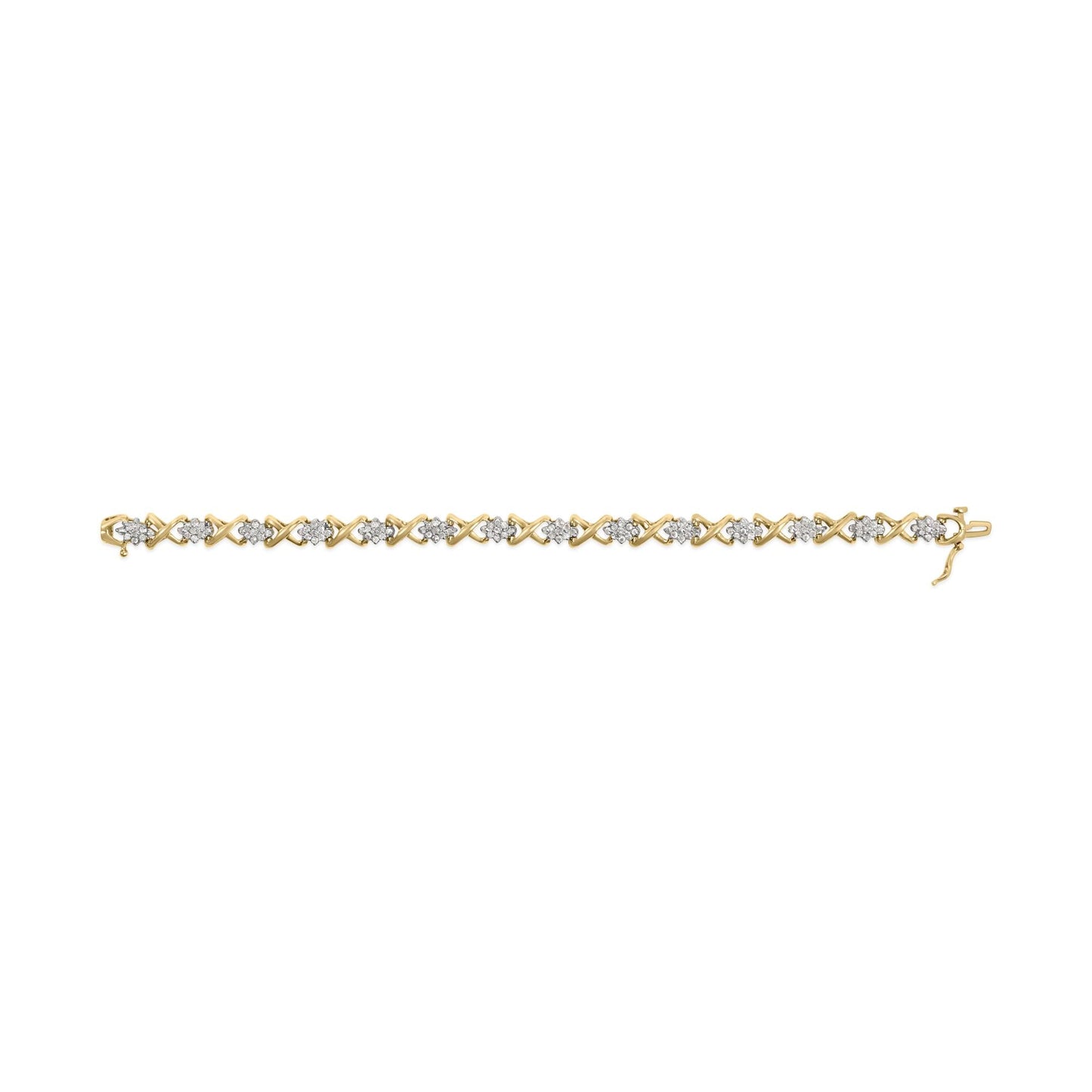 10k Yellow Gold 2.00 Cttw Diamond Cluster and Alternating "X" Link Bracelet (I-J Color, I3 Clarity) - 7"-4