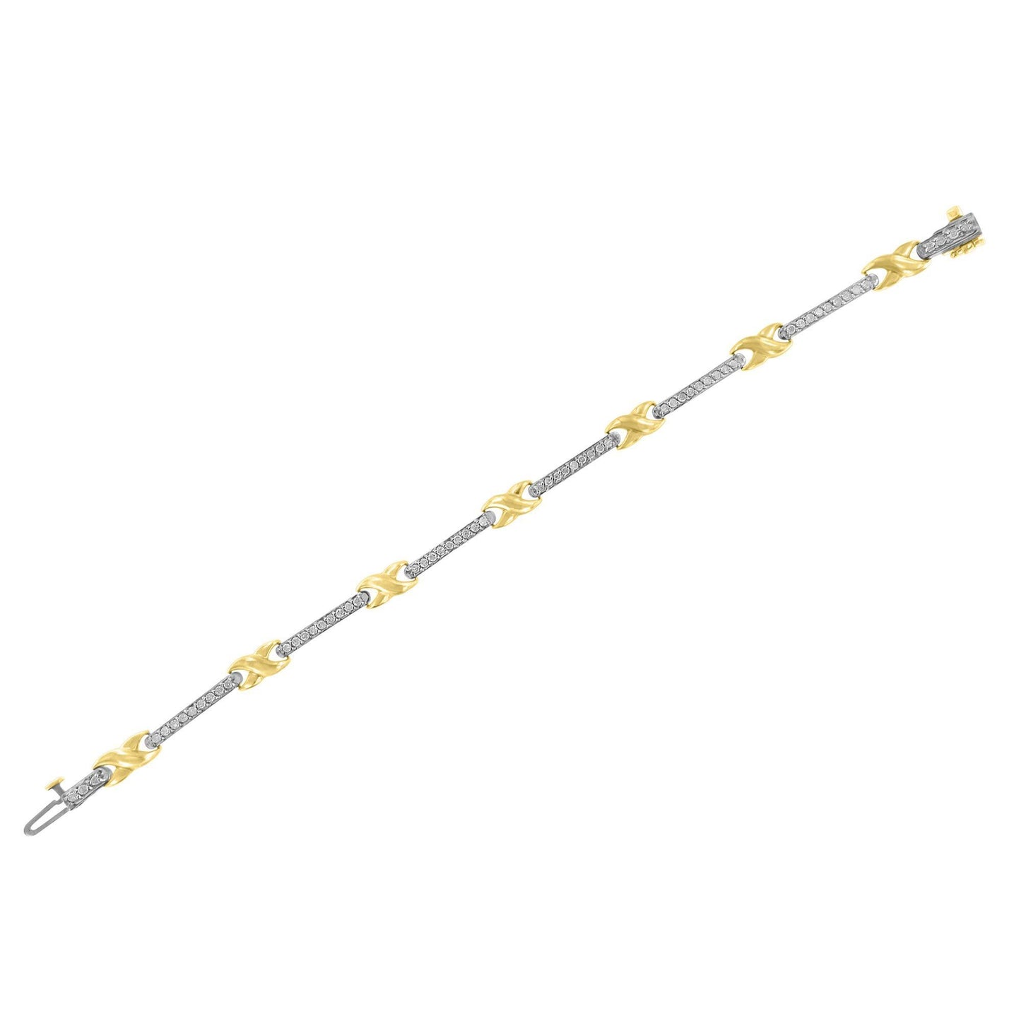 10K Yellow Gold 1.00 Cttw Pave Set Diamond Bar and X-Link 7" Bracelet (I-J Color, I3 Quality)-4