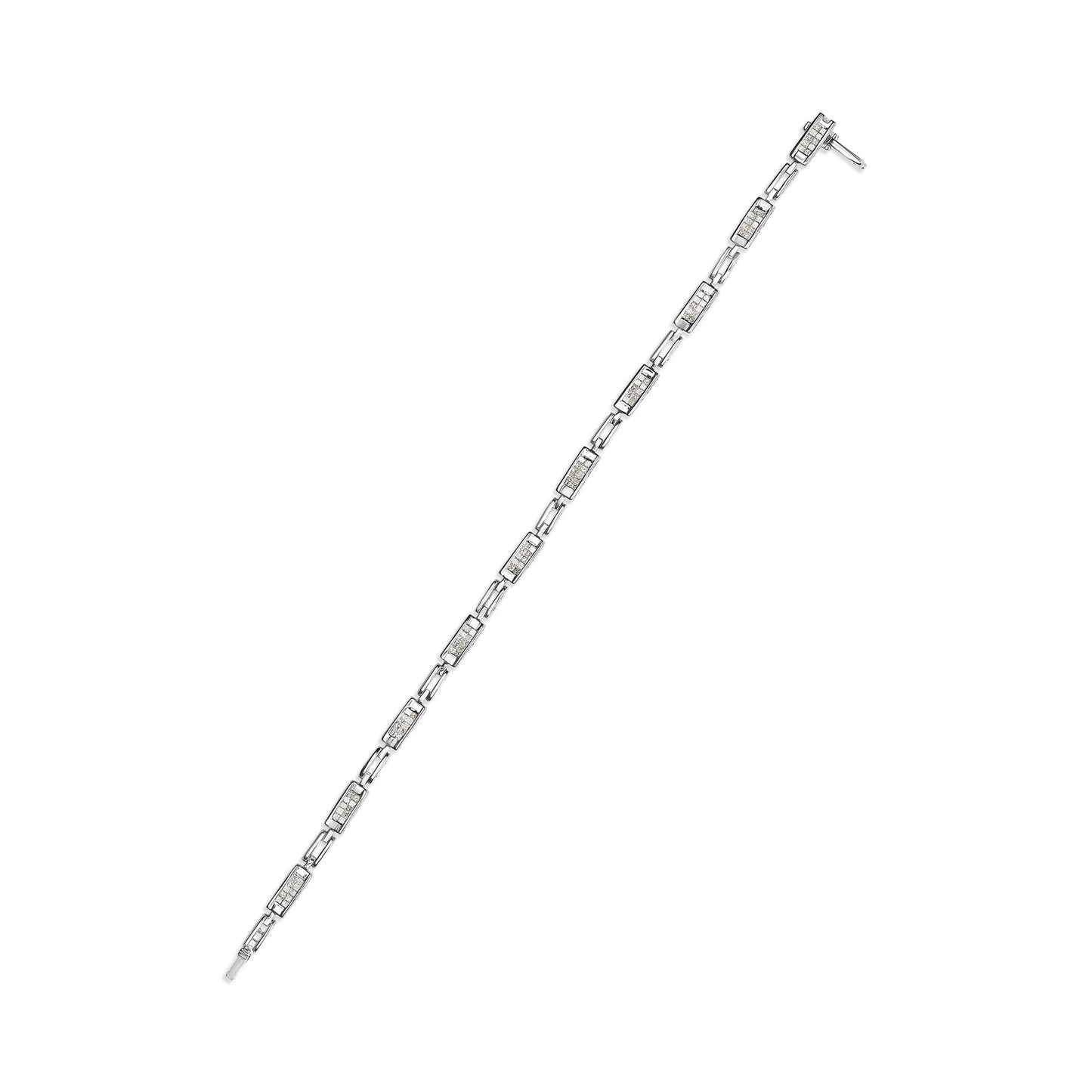 14K White Gold 1.0 Cttw Invisible Set Princess Cut Diamond Alternating Station and Link Tennis Bracelet (I-J Color, I1-I2 Clarity) - Size 7.25" Inches-4