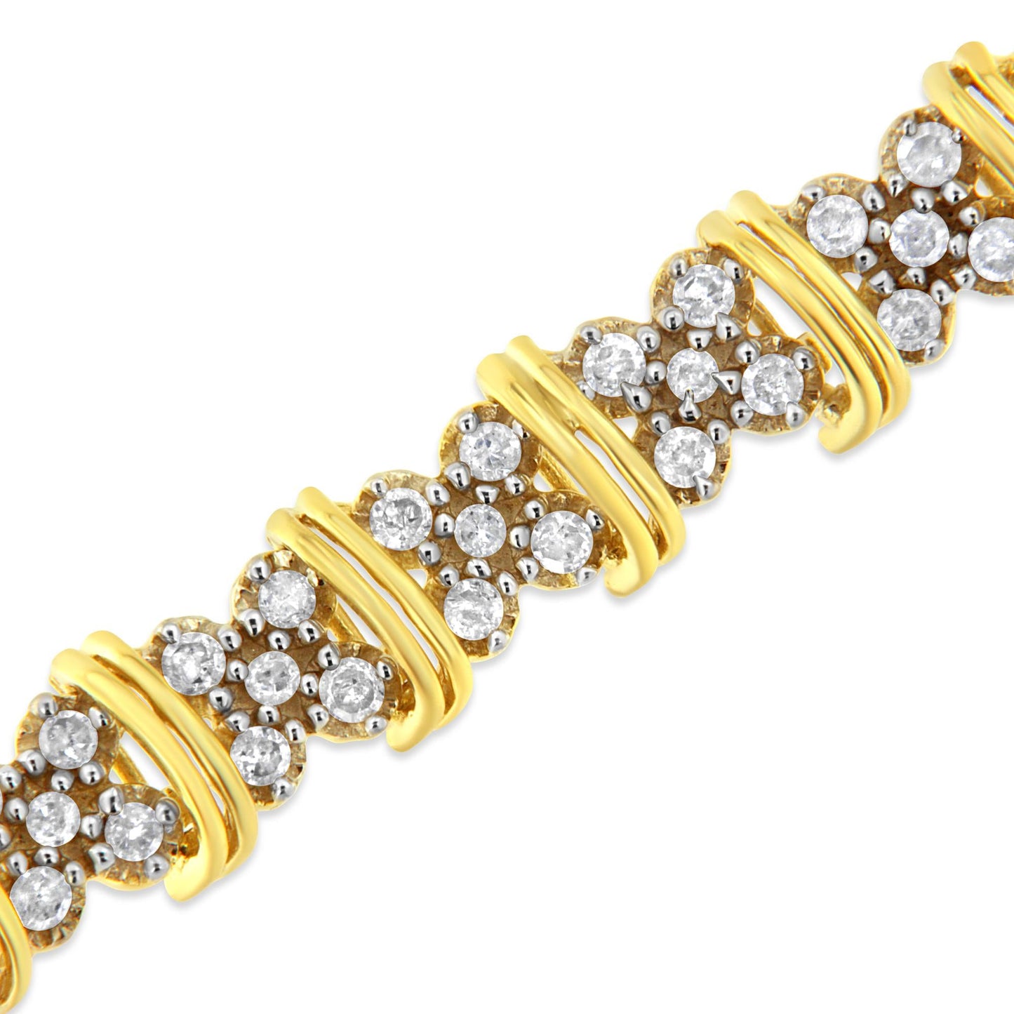 10K Yellow Gold Plated .925 Sterling Silver 2.0 Cttw Round Diamond Cluster "X" Shaped Link Bracelet (H-I Color, I3 Clarity) - 7"-4