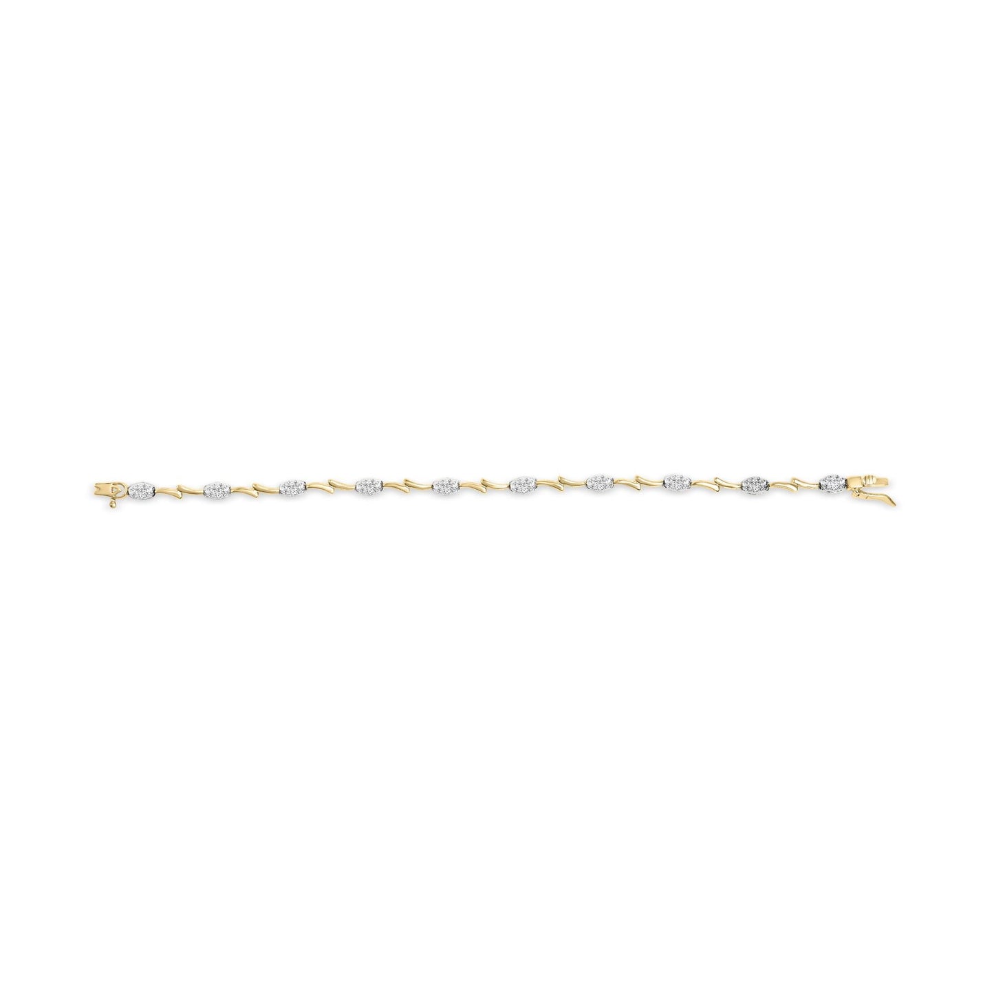 10K White and Yellow Gold 1.00 Cttw Diamond Oval Shaped Cluster Link Bracelet (I-J Color, SI2-I1 Clarity) - 7" Inches-4