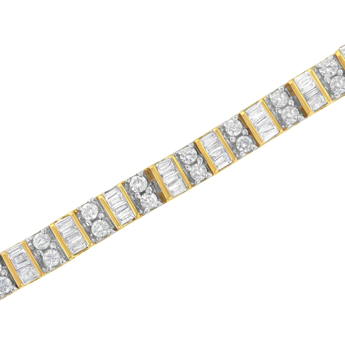 10K Yellow Gold 4.0 Cttw Alternating Baguette & Round Cut Diamond Bezel- & Prong-Set 7" Tennis Bracelet (G-H Color, SI1-SI2 Clarity)-4