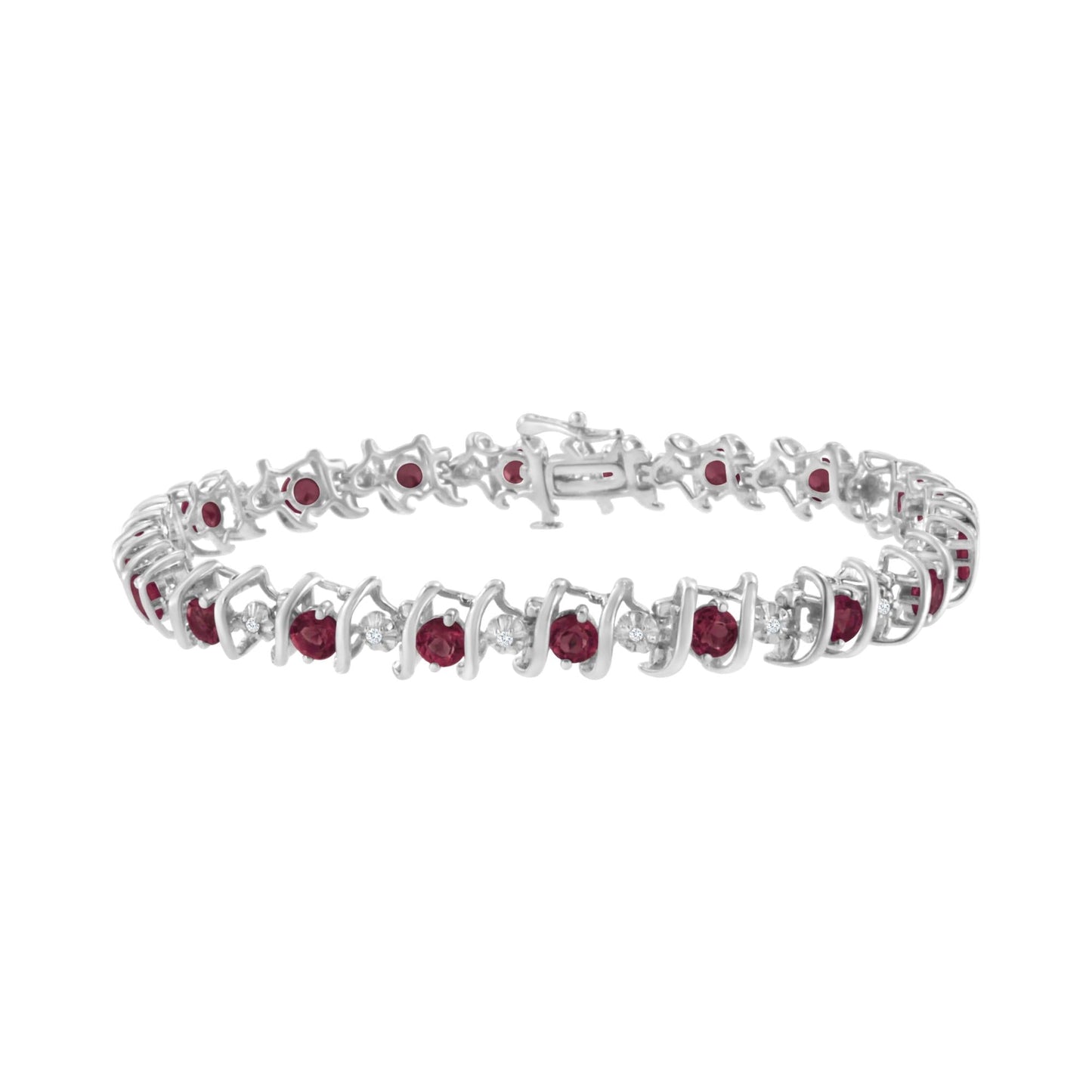 .925 Sterling Silver Lab-Grown Birthstone and 1/6 Cttw Round Diamond Tennis Bracelet (H-I Color, I1-I2 Clarity)-9