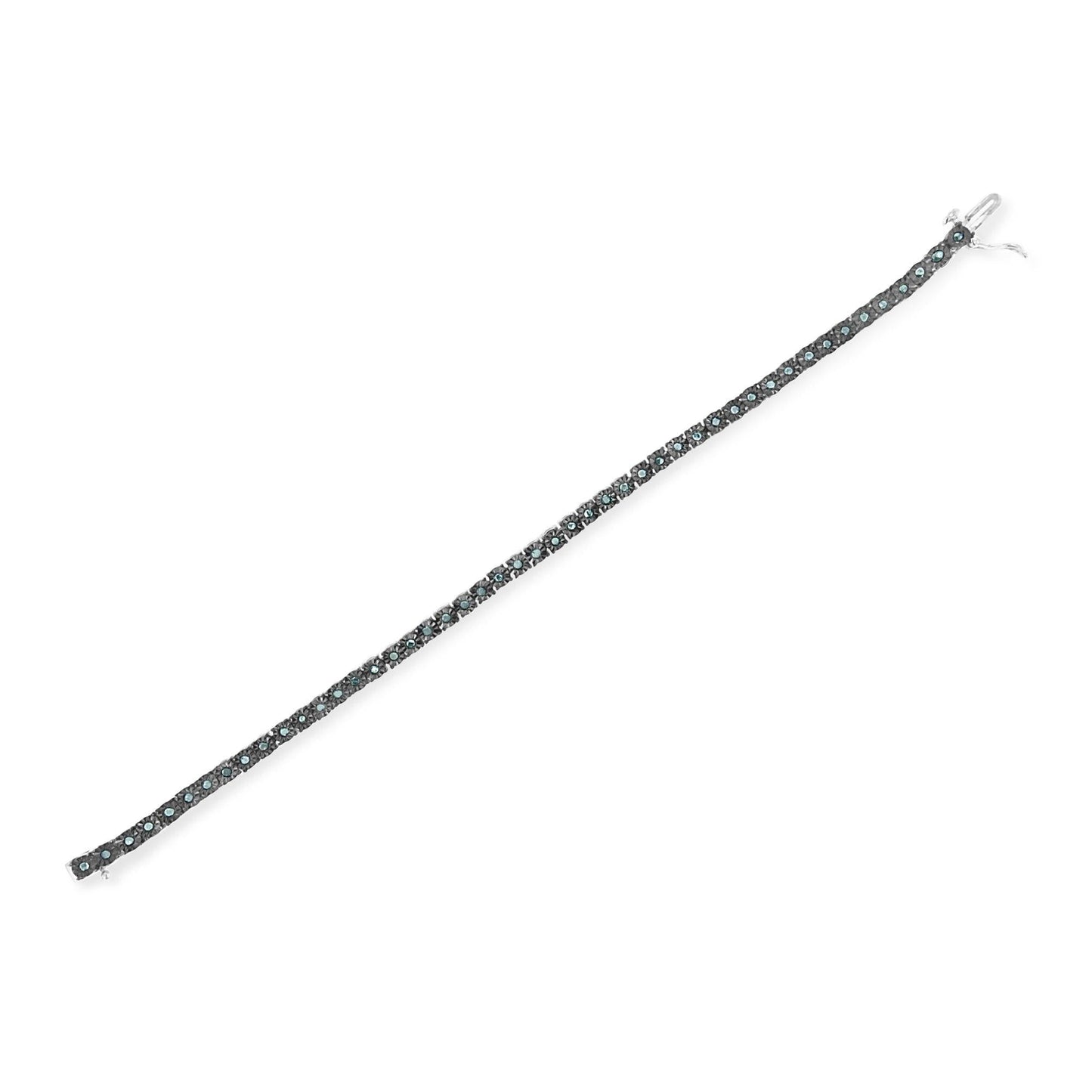 Black Rhodium Plated .925 Sterling Silver 1.0 Cttw Diamond Miracle Tennis Bracelet (Enhanced Blue Color, I3 Clarity) - 7"-4