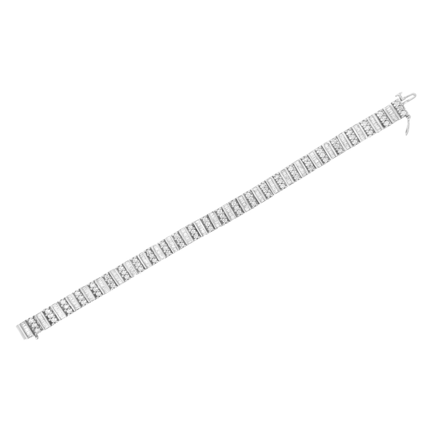 14K White Gold 4 7/8 cttw Baguette & Round Brilliant-Cut Diamond Channel- & Prong-Set Tennis Bracelet (I-J Color, I1-I2 Clarity) - Size 7.25"-4