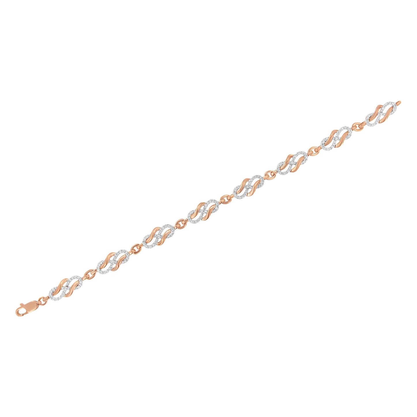 10K Rose Gold 1.0 Cttw Diamond Infinity Loop and Swirl Link Bracelet (I-J Color, I2-I3 Clarity) - 7.25" Inches-4