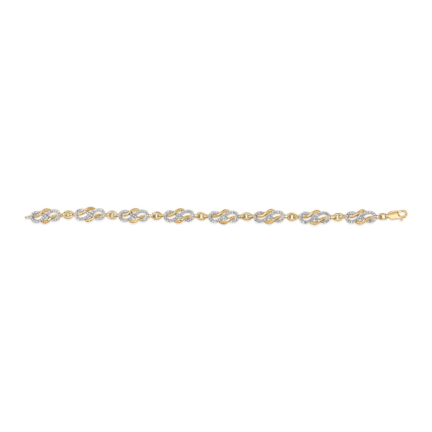 14K Yellow Gold Plated .925 Sterling Silver 1.0 Cttw Diamond Infinity Loop and Swirl Link Bracelet