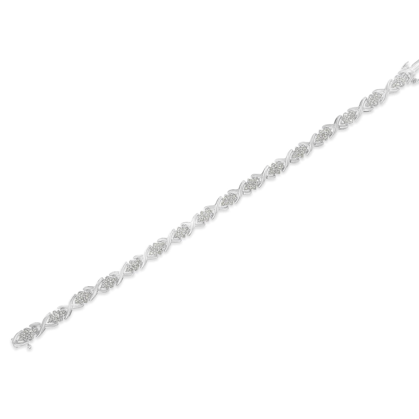 .925 Sterling Silver 1-1/2 Cttw Diamond Cluster X Link 7" Tennis Bracelet (I-J color, I3 clarity)-4
