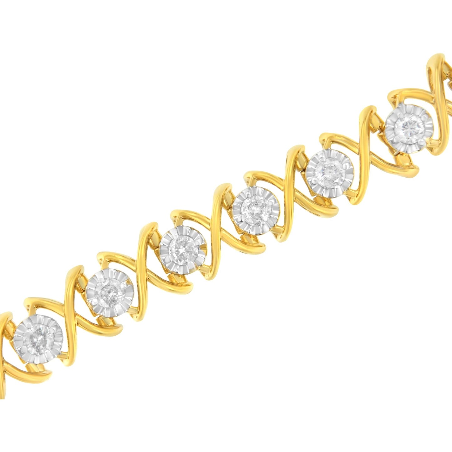 10K Yellow Gold Plated Sterling Silver 2 cttw Diamond "XOXO" Bracelet (J-K Clarity, I1-I2 Color) - Size 7.25"-4