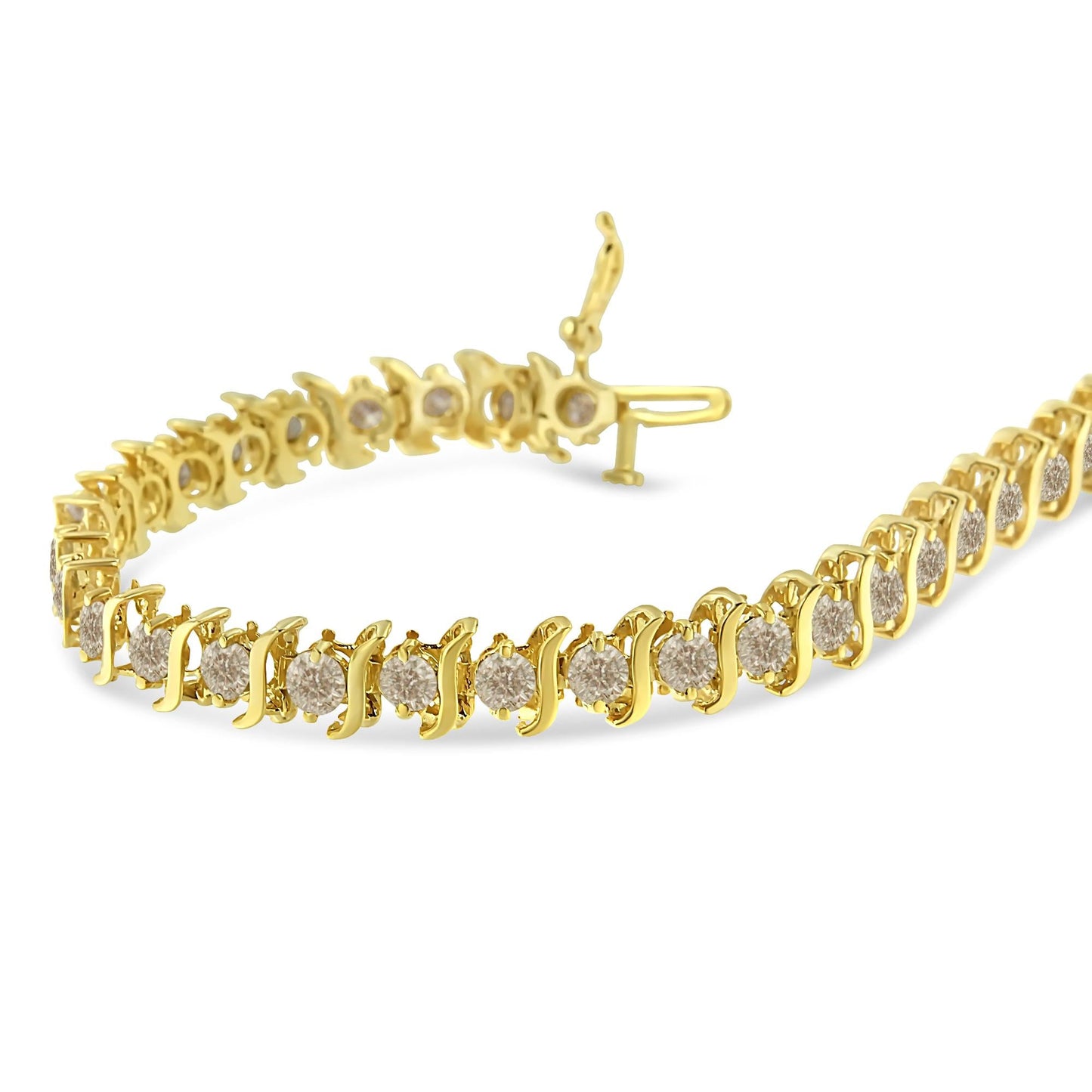 10K Yellow Gold Plated .925 Sterling Silver 7.0 cttw 2-Prong Set Round Brilliant Cut Diamond "S" Link Bracelet (J-K color, I1-I2 clarity) - 7"-4