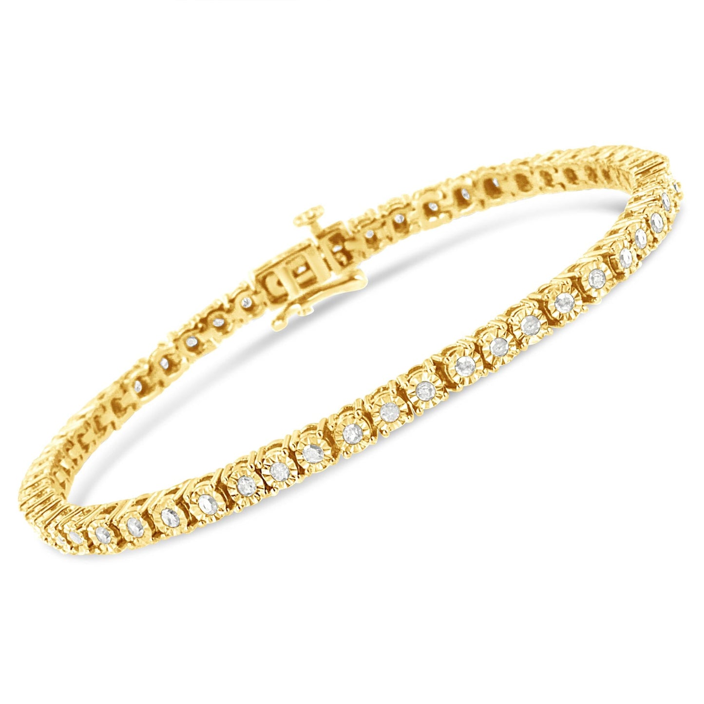 .925 Sterling Silver 1.0 Cttw Miracle-Set Diamond Round Faceted Bezel Tennis Bracelet (I-J Color, I3 Clarity)-4