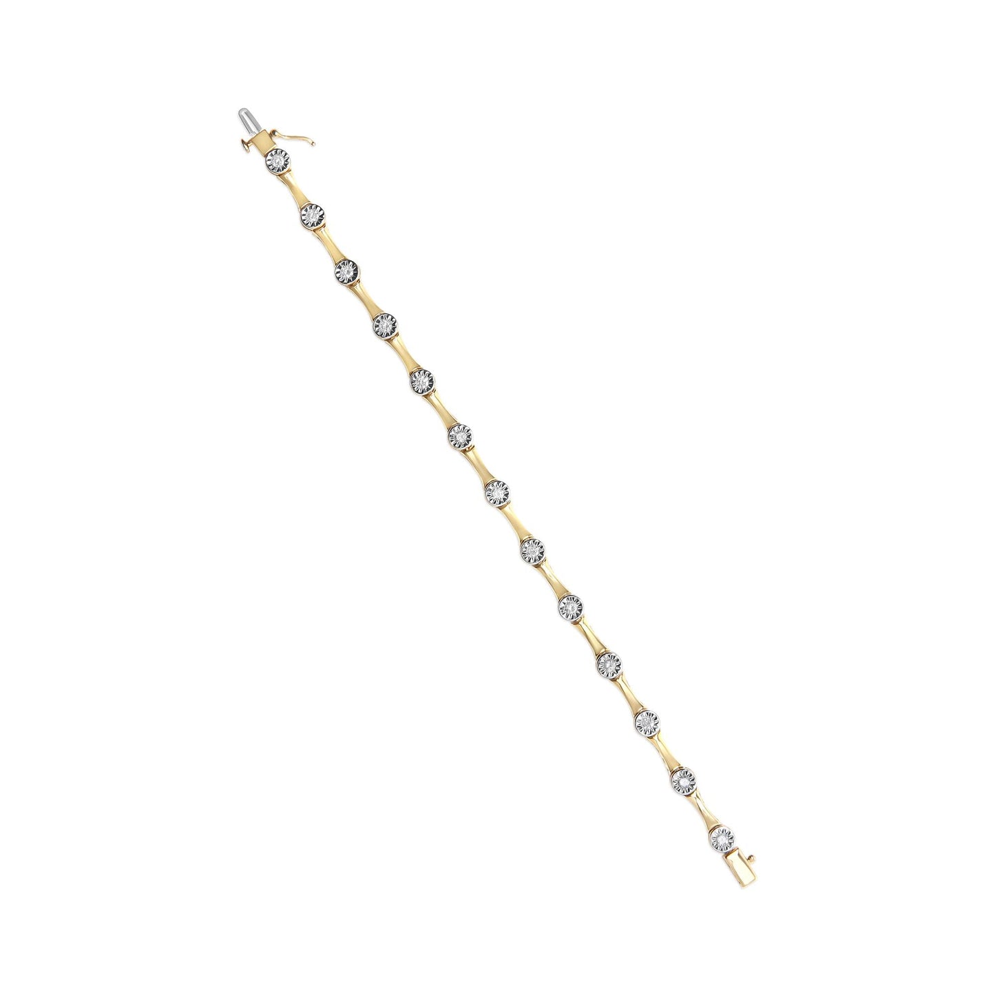 10K Yellow Gold Plated .925 Sterling Silver 1.0 Cttw Miracle Set Diamond Bezel Style Station Link Bracelet (H-I Color, I3 Clarity) - Size 7"-4