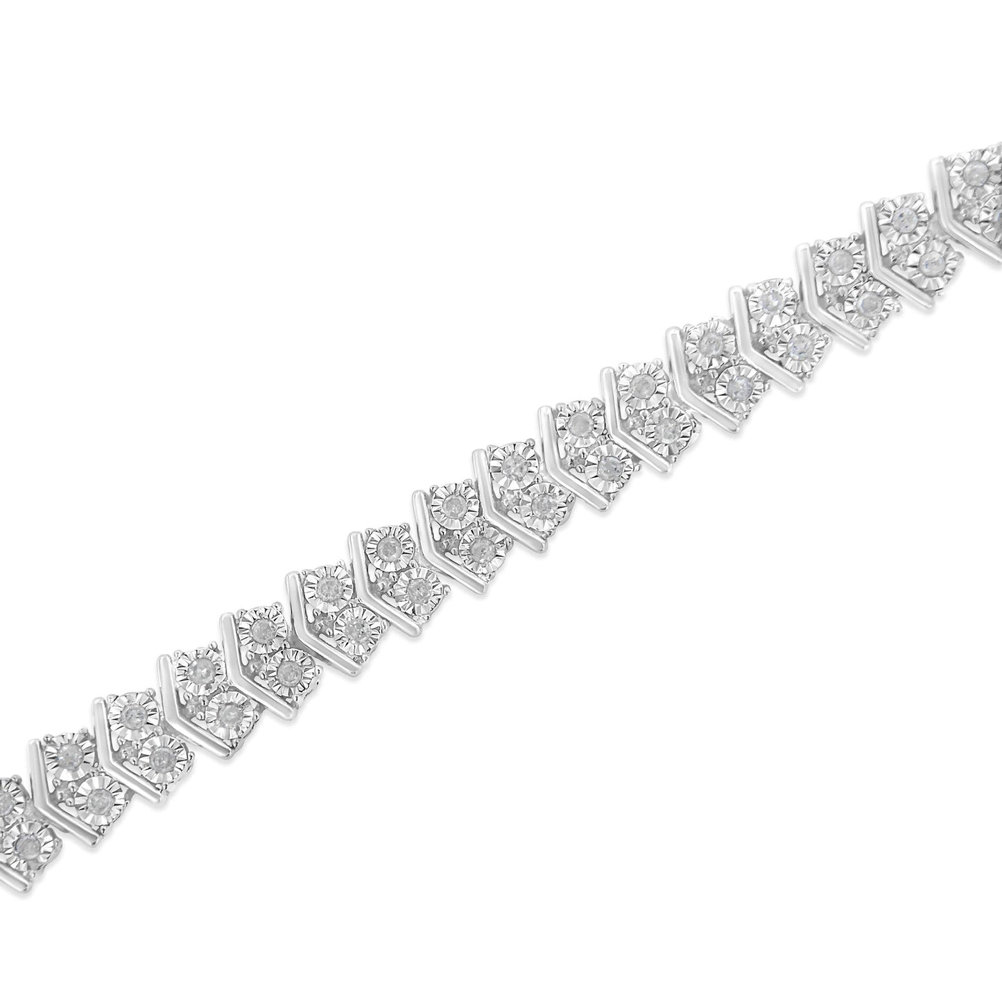 .925 Sterling Silver 1.0 Cttw Chevron 2 Stone Arrow Link Tennis Bracelet (I-J Color, I3 Clarity) - 7”-4