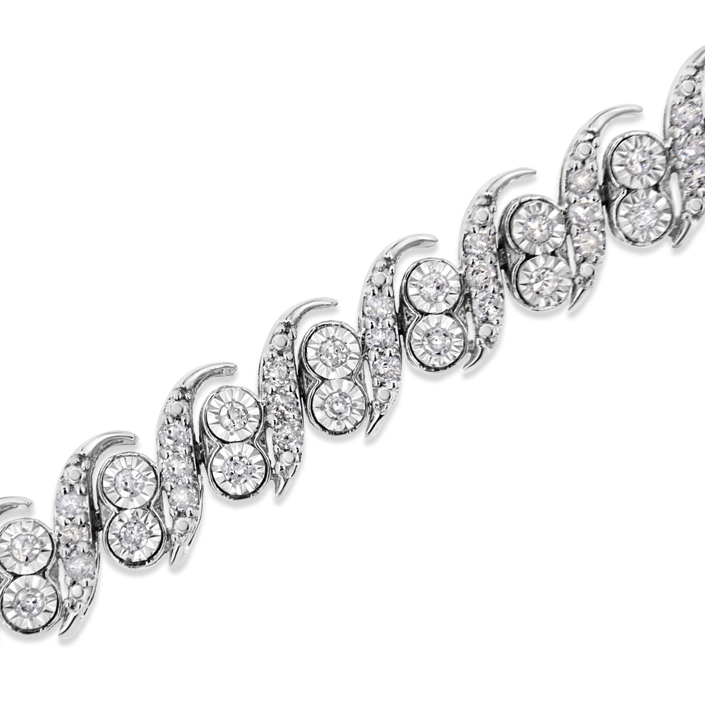 .925 Sterling Silver 2.0 Cttw Round-Cut Diamond "S" Link Bracelet (I-J Color, I3 Clarity) - 7.25"-4