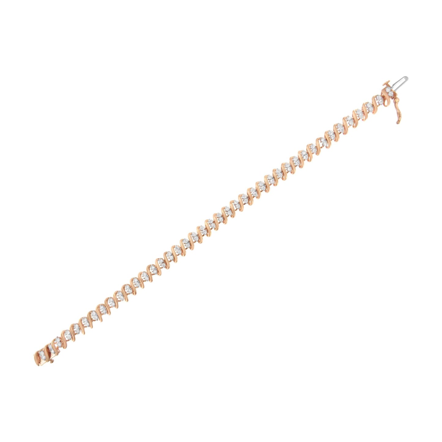 14KT Rose Gold Plated Sterling Silver Diamond S Link Tennis Bracelet (2 cttw, J-K Color, I1-I2 Clarity) - Size 7.5"-4