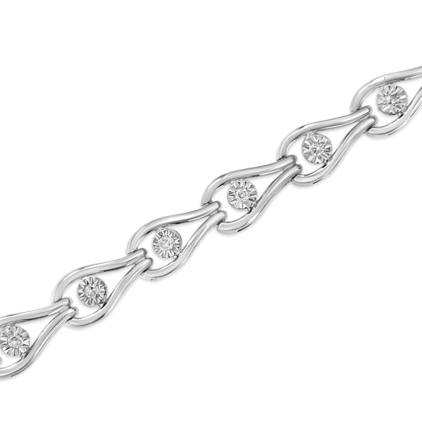 .925 Sterling Silver 1/10 Cttw Miracle-Set Diamond Pear Shape and Bezel Link Bracelet (I-J Color, I3 Clarity) - 7.25"-4