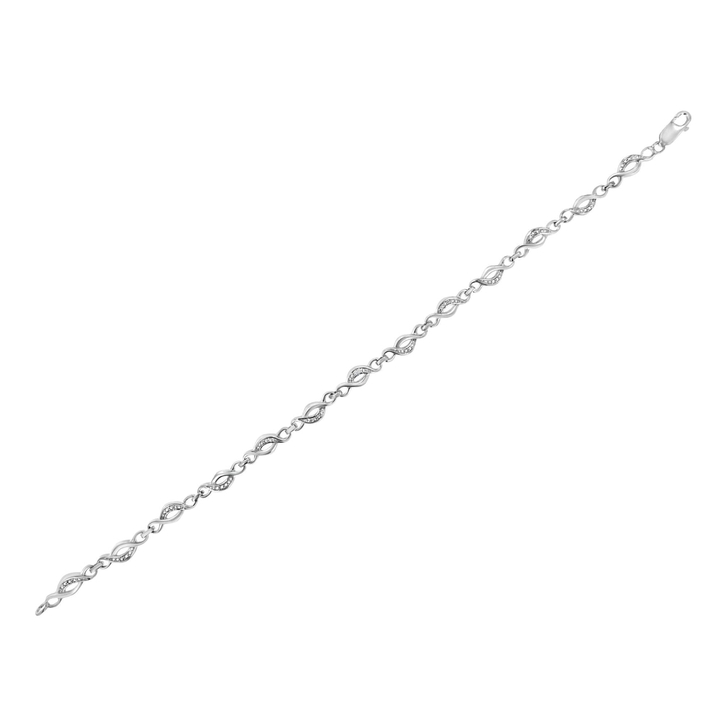 .925 Sterling Silver Prong Set Diamond Accent Curved Spiral Link Bracelet (I-J Color, I3 Clarity) - 7.25"-4