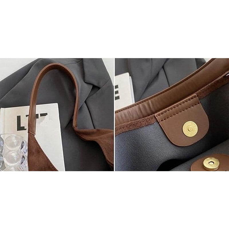 New Brown Faux Suede Slouchy Shoulder Bag Large Tote Purse Retro Soft Handbag