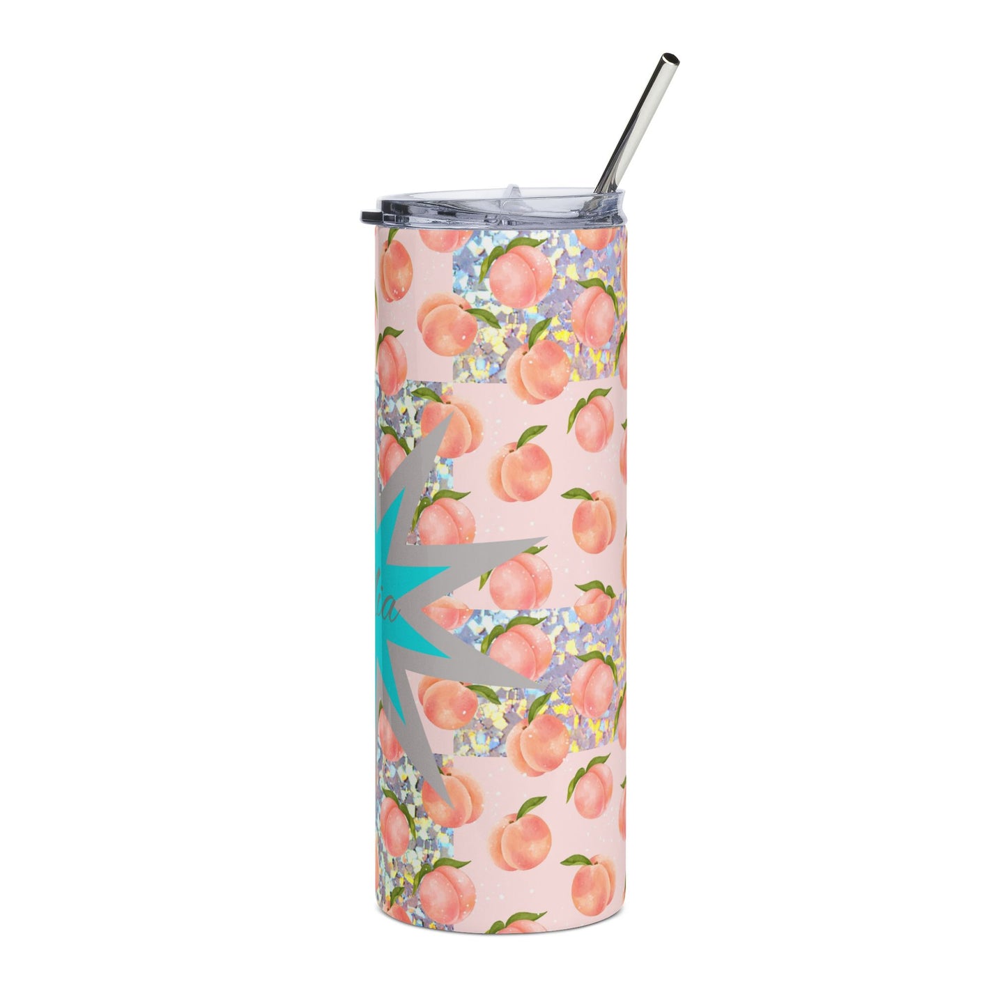 Customized Name - Peach Pattern Skinny Tumbler | 20oz Stainless Steel Travel Cup