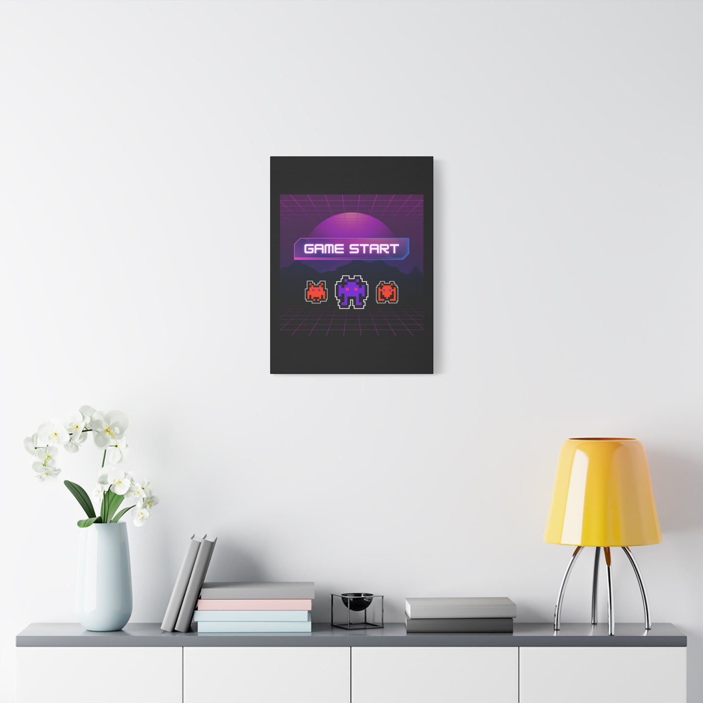Retro Game Start Canvas Art Print | 80s Gaming Wall Decor, Gamer Gift, Pixel Art, Nostalgic Artwork, Home Decor