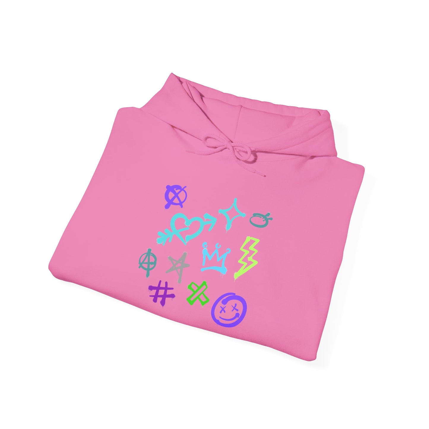 Colorful Unisex Heavy Blend Hooded Sweatshirt with Unique Symbols