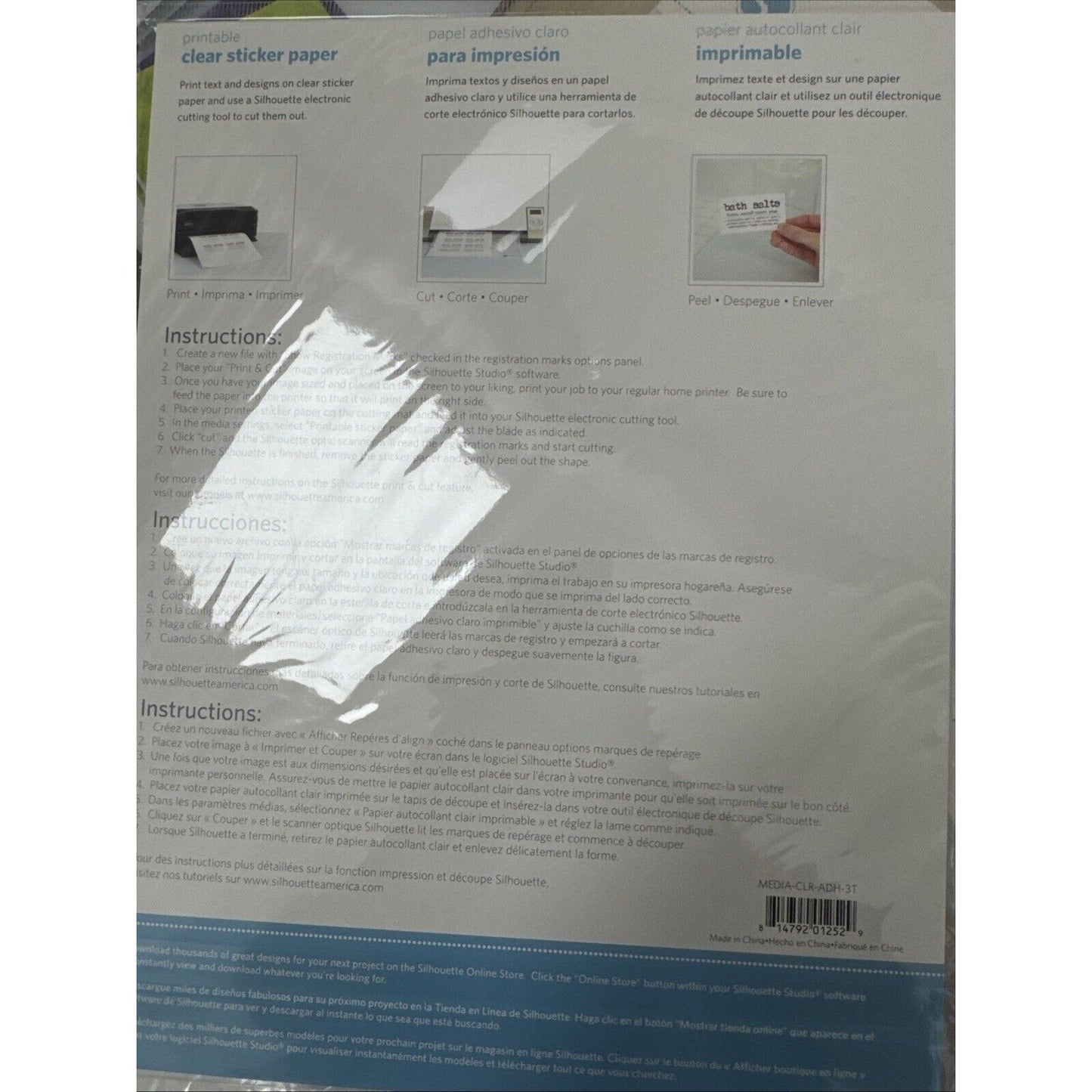 Silhouette Printable CLEAR Sticker Paper 8.5 X 11 NEW 8 Sheet Pkg
