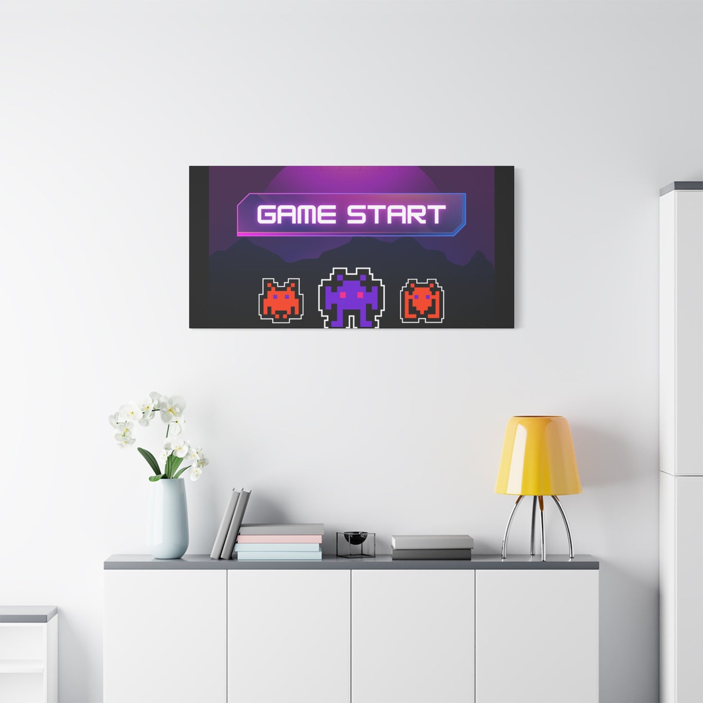 Retro Game Start Canvas Art Print | 80s Gaming Wall Decor, Gamer Gift, Pixel Art, Nostalgic Artwork, Home Decor