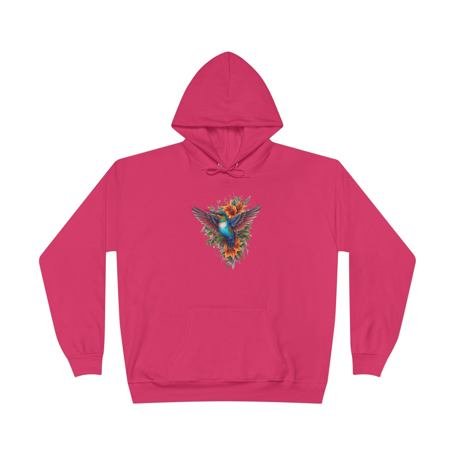 Vibrant Hummingbird Hoodie, Eco-Friendly Pullover, Perfect Gift for Nature Lovers, Spring Fashion, Unique Floral Design