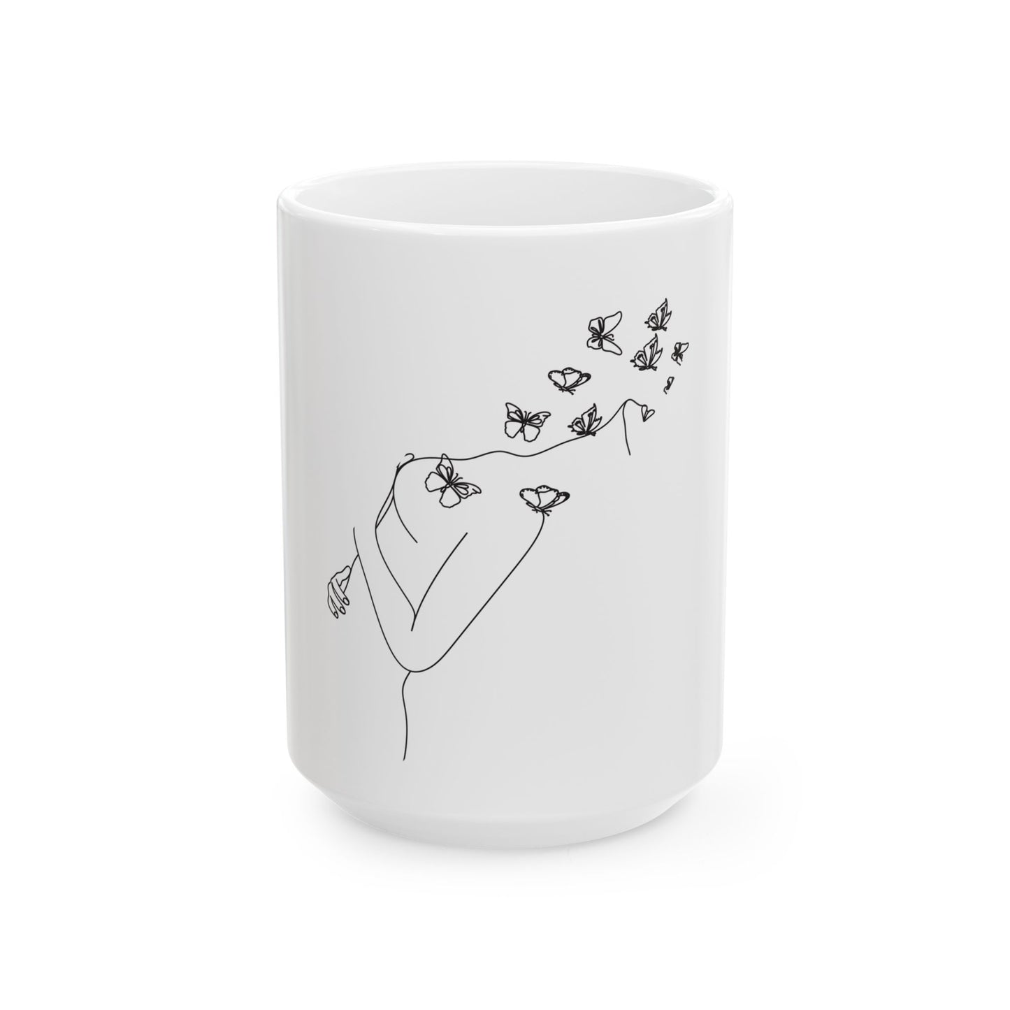 Butterfly Woman Art Ceramic Mug | Abstract Art Coffee Cup | Artistic Gift for Her | Minimalist Home Decor | Unique Mug | 11oz, 15oz Options