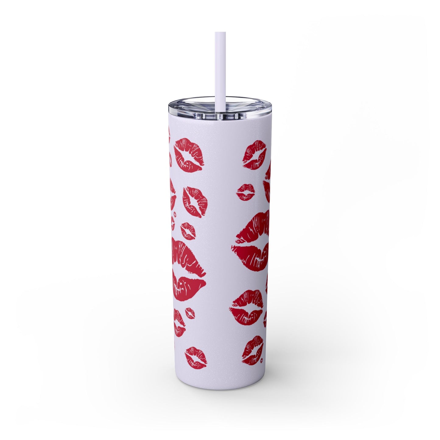 Red Lips Kiss Mark Skinny Tumbler, 20oz | Kiss Print Drinkware | Cute Gift for Her | Travel Mug | Valentine's Day, Wedding Favor