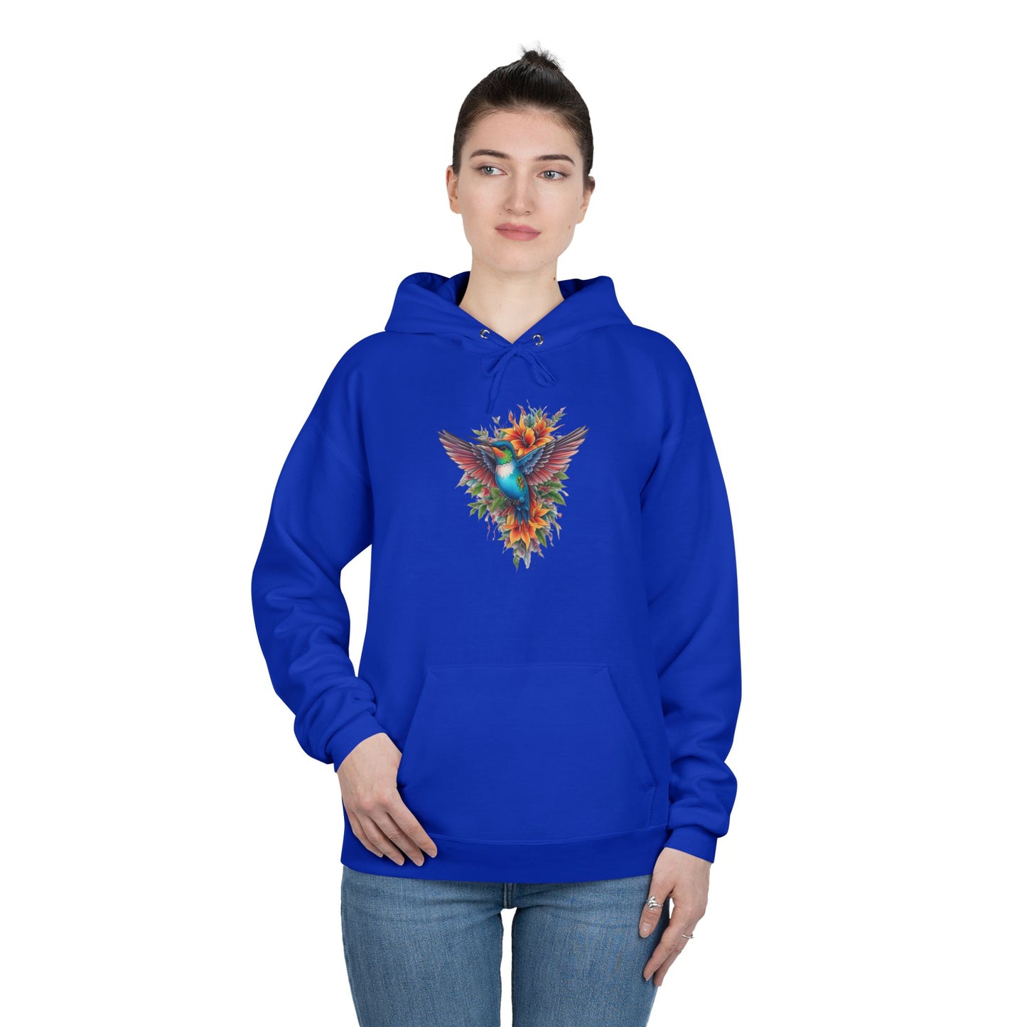 Vibrant Hummingbird Hoodie, Eco-Friendly Pullover, Perfect Gift for Nature Lovers, Spring Fashion, Unique Floral Design