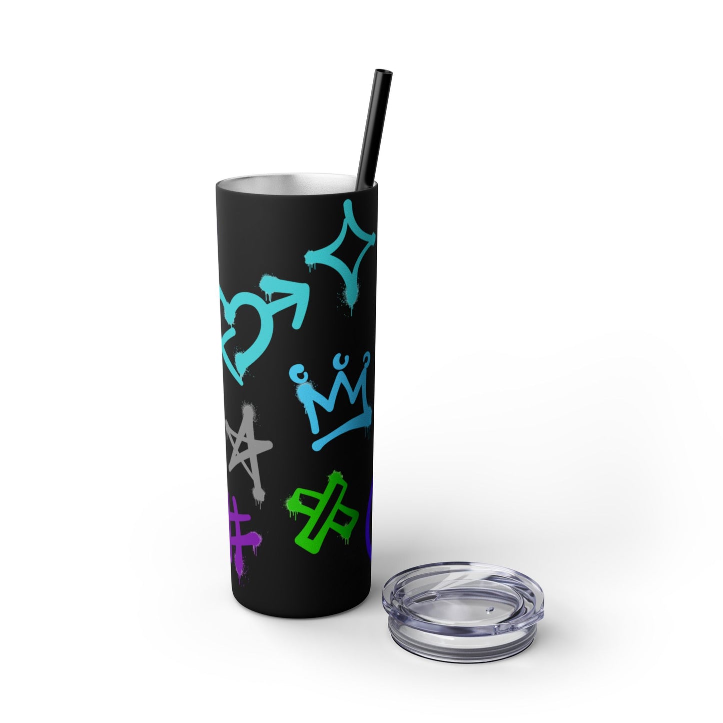 Trendy Skinny Tumbler with Straw, 20oz | Unique Graffiti Style Drinkware for Teens, Gifts, Parties, and Everyday Use