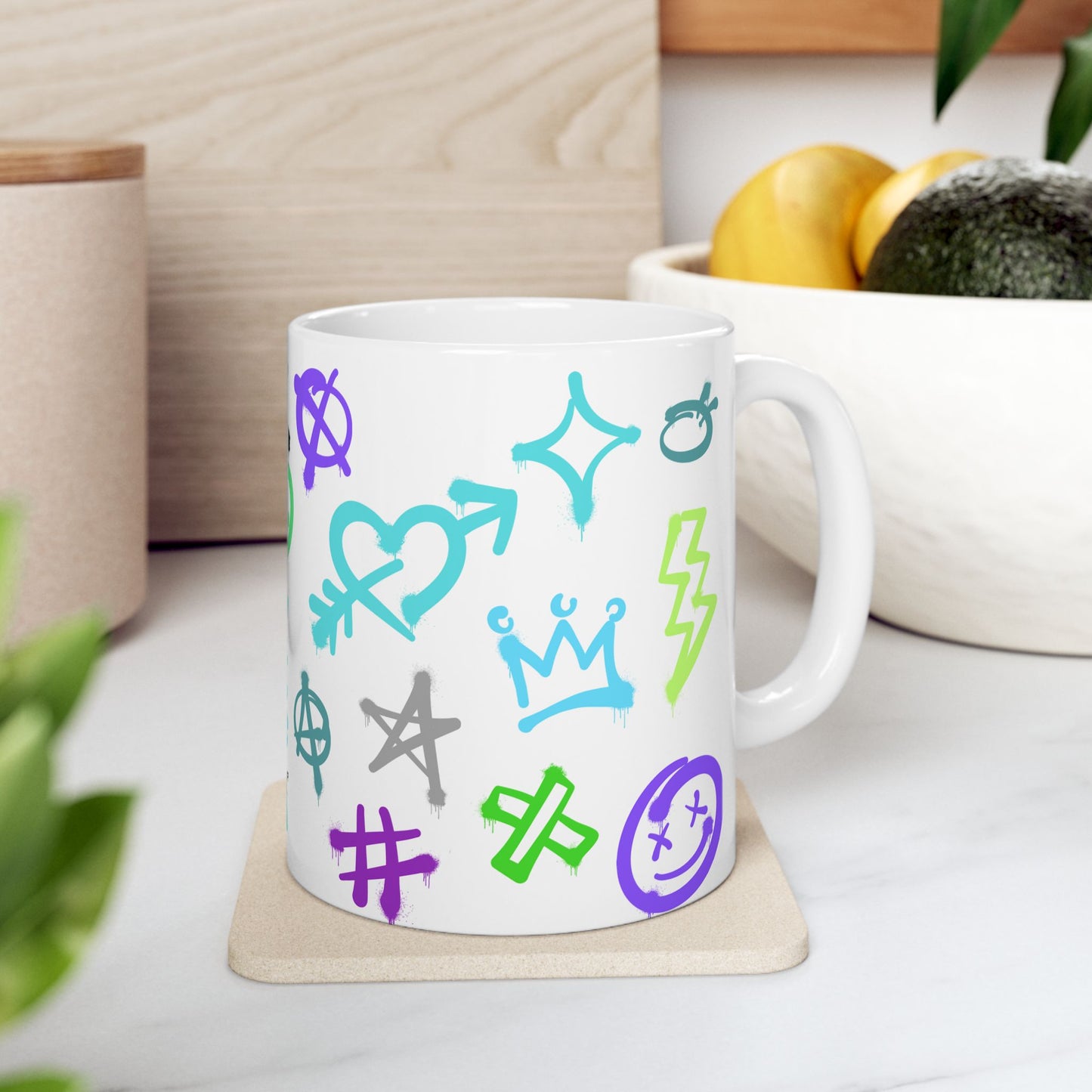 SMILE Vibrant Graffiti Ceramic Mug, Art Mug, Unique Gift, Inspirational Mug, Coffee Cup, Fun Drinkware