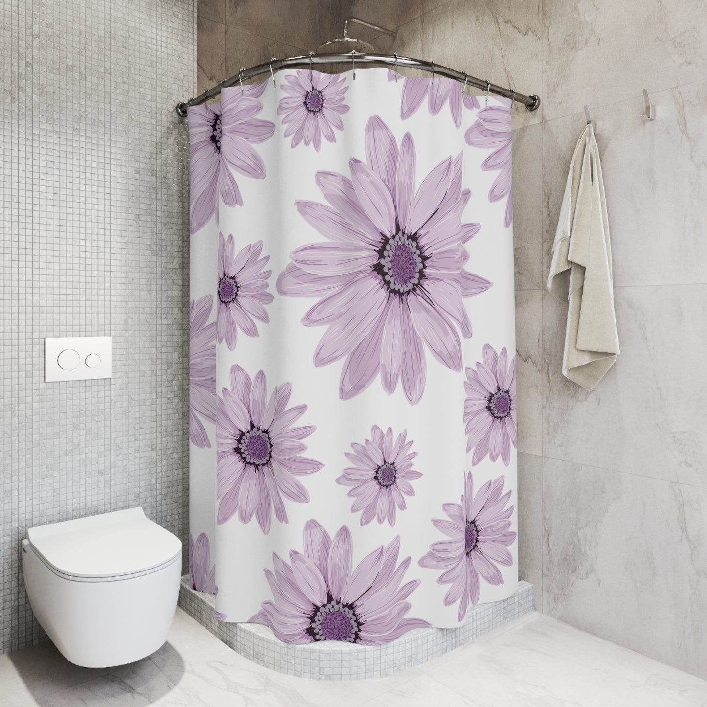 Elegant Floral Shower Curtain, Purple Flower Bathroom Decor, Modern Home Accessory, Gift for Her, Spring Inspirations