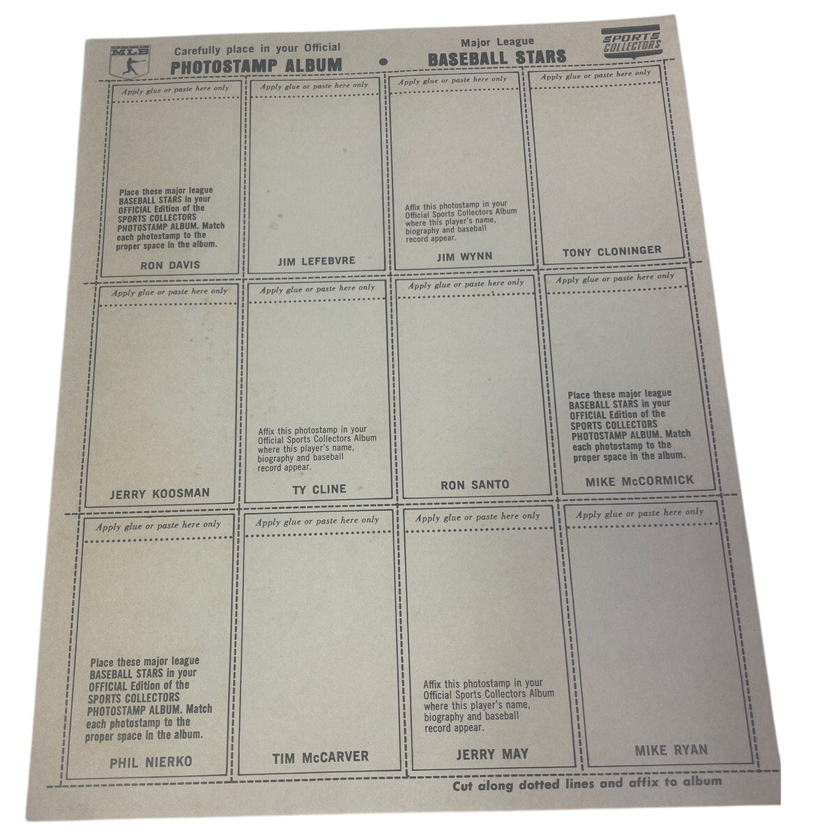 2 Vintage 1969 MLB Baseball All Stars Official Photostamps NL Series 6 Sheets