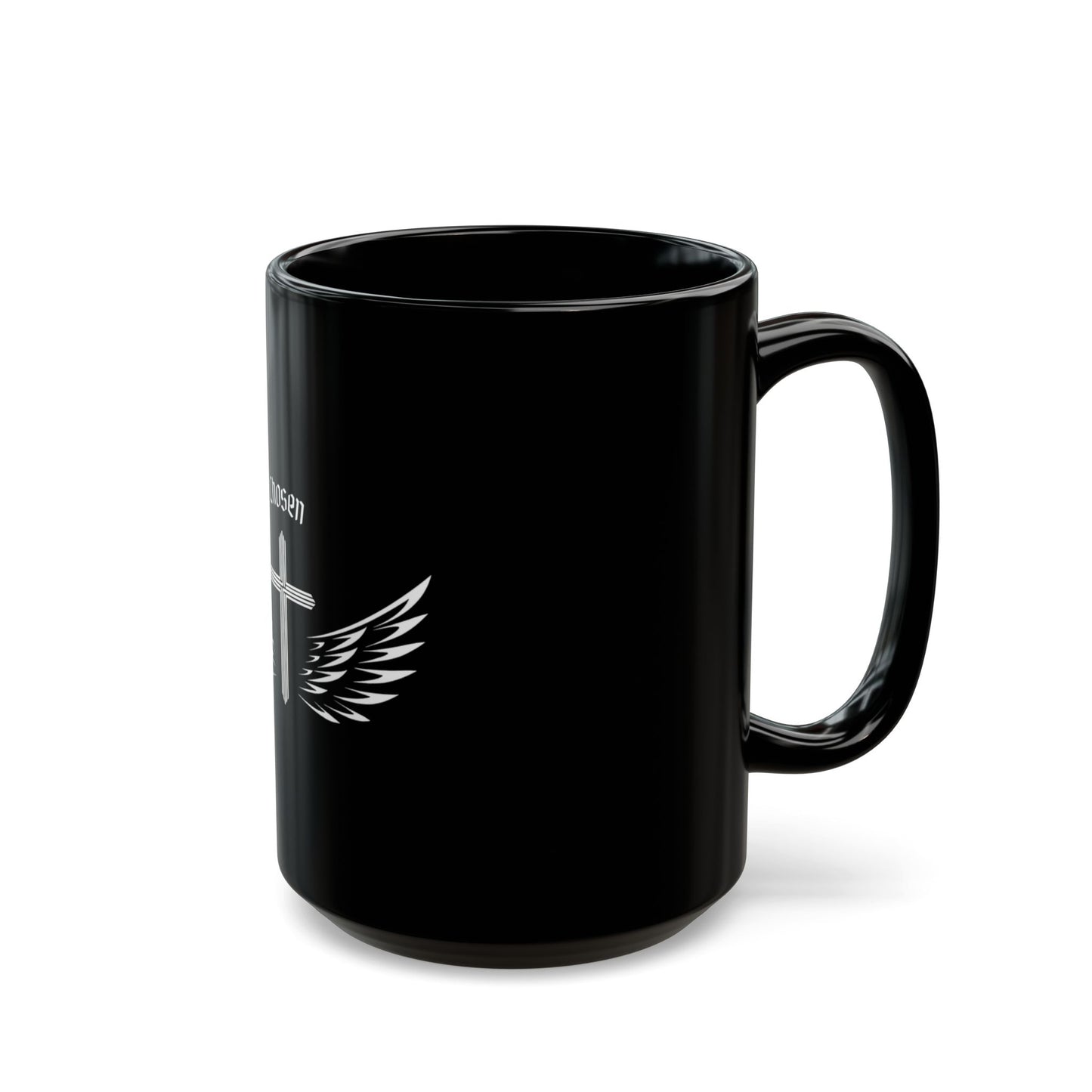 "Chosen" Inspirational Black Mug with Wings | Perfect Gift for Faith Lovers, Motivational Coffee Cup, Religious Home Decor, Christian Mug