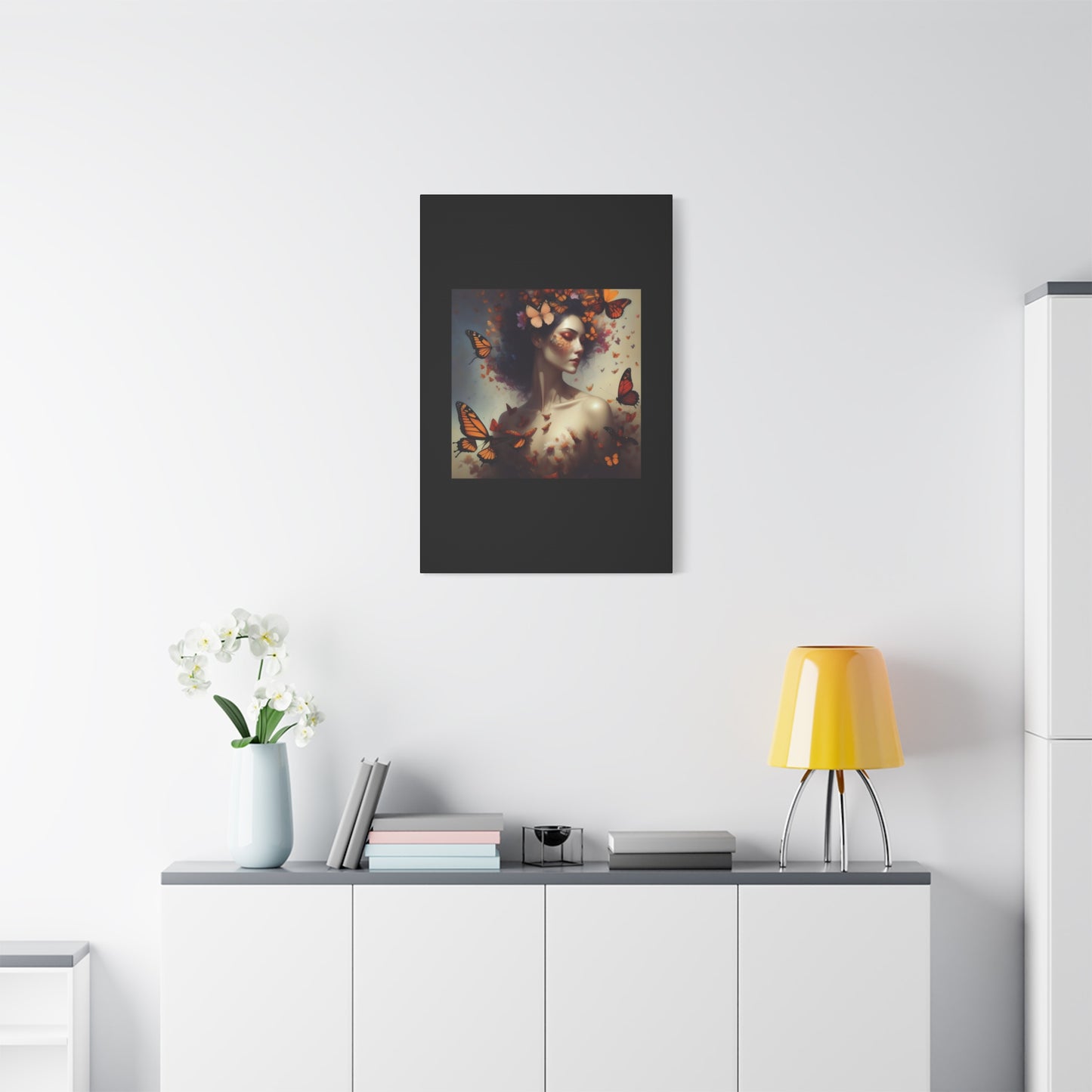 Canvas Wall Art - Butterfly Woman Print, Floral Home Decor, Unique Gift for Nature Lovers, Birthday Decoration, Whimsical Art